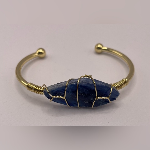 3 for $30 Natural Gold Tone Healing Stone Wire Cuff Bracelet Chakra Energy - Picture 6 of 9